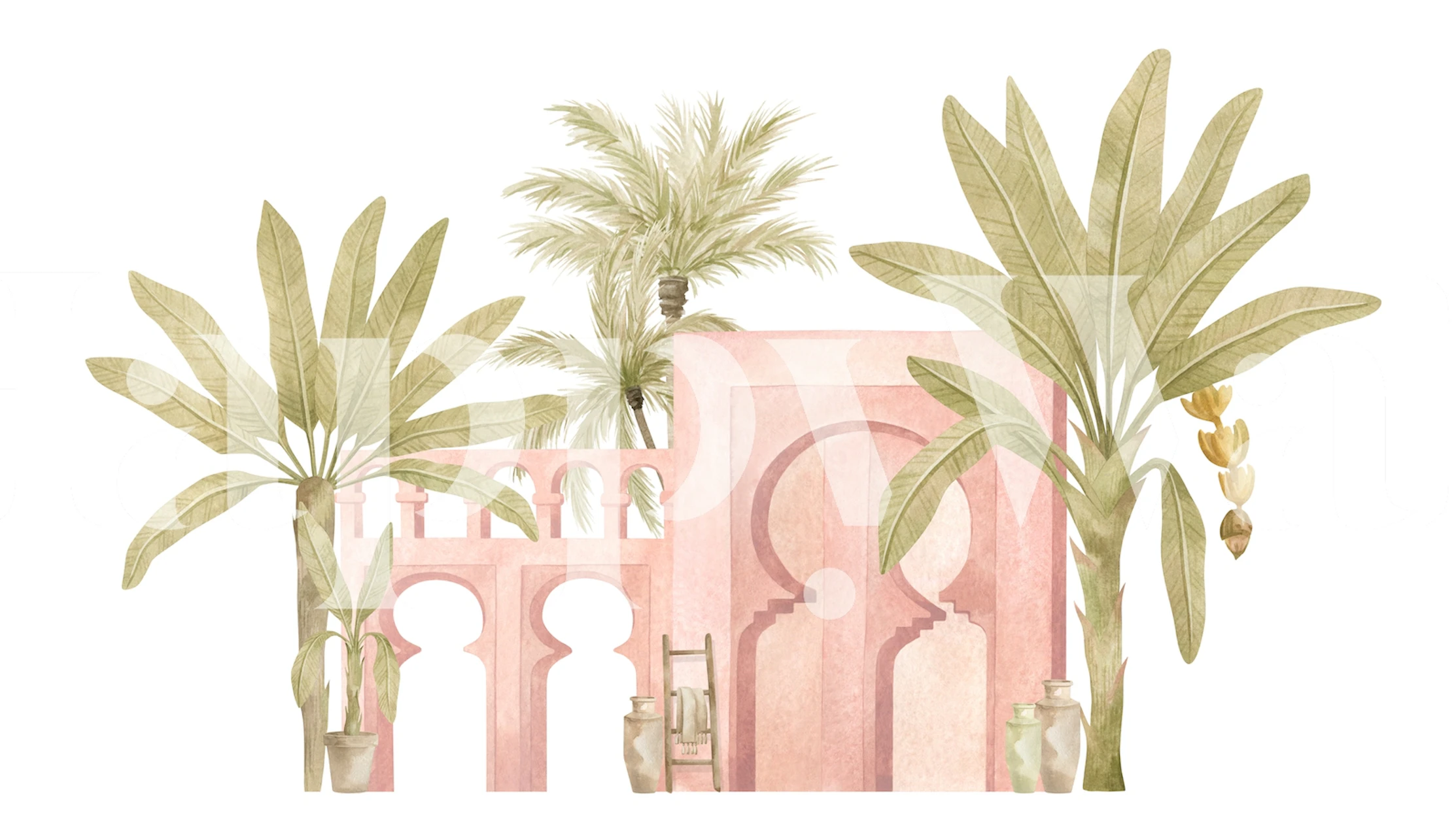 Tapeta Pink arches and palms v pokoji
