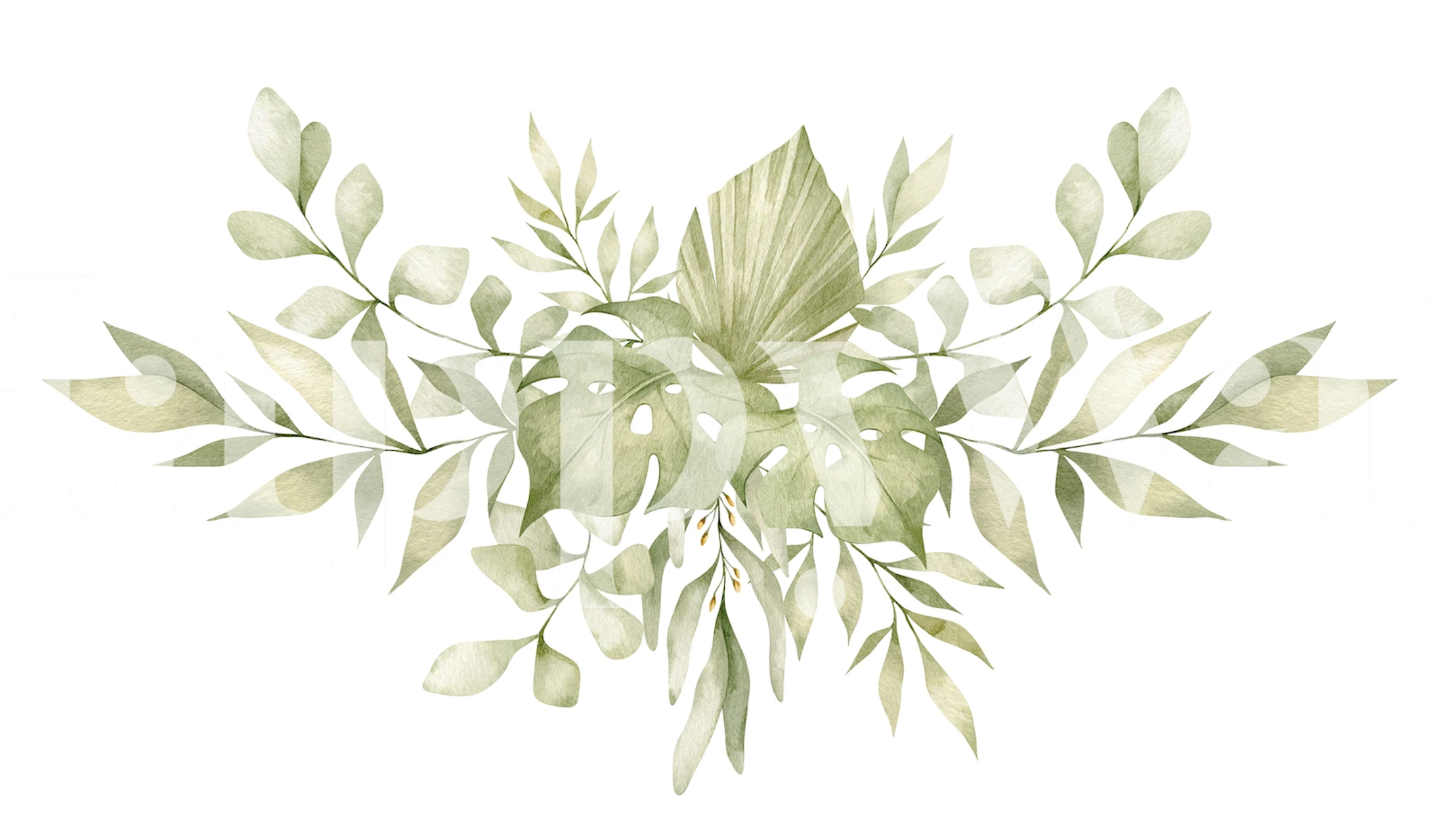 Botanical green leaf design wallpaper