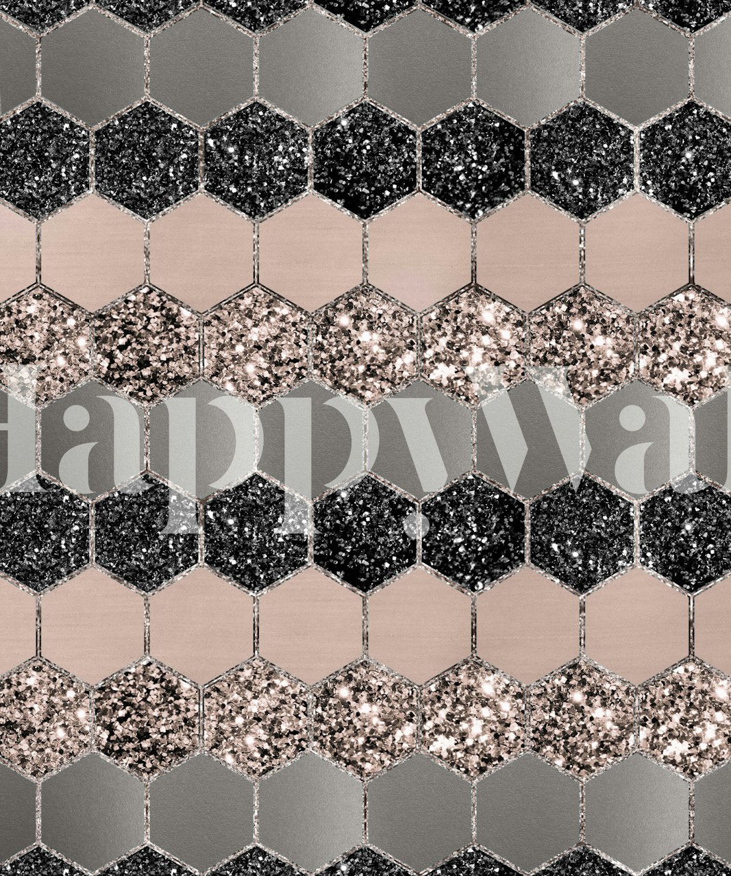 Blush and grey hexagon glitter wallpaper with a modern geometric pattern