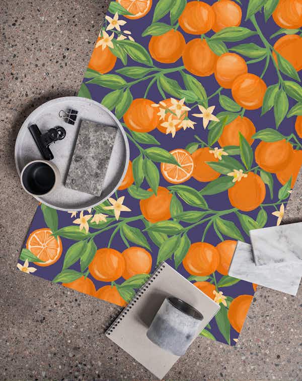 Fruits - Oranges on Blue wallpaper roll