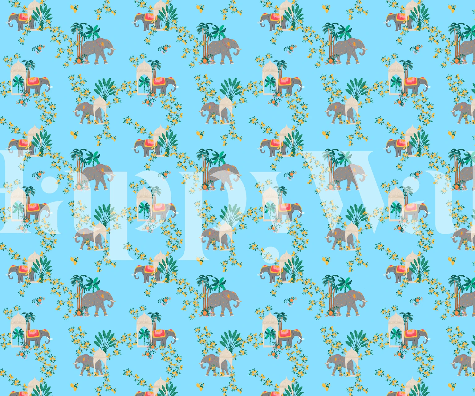 Pop Chinoiserie Elephants tapetti huoneessa