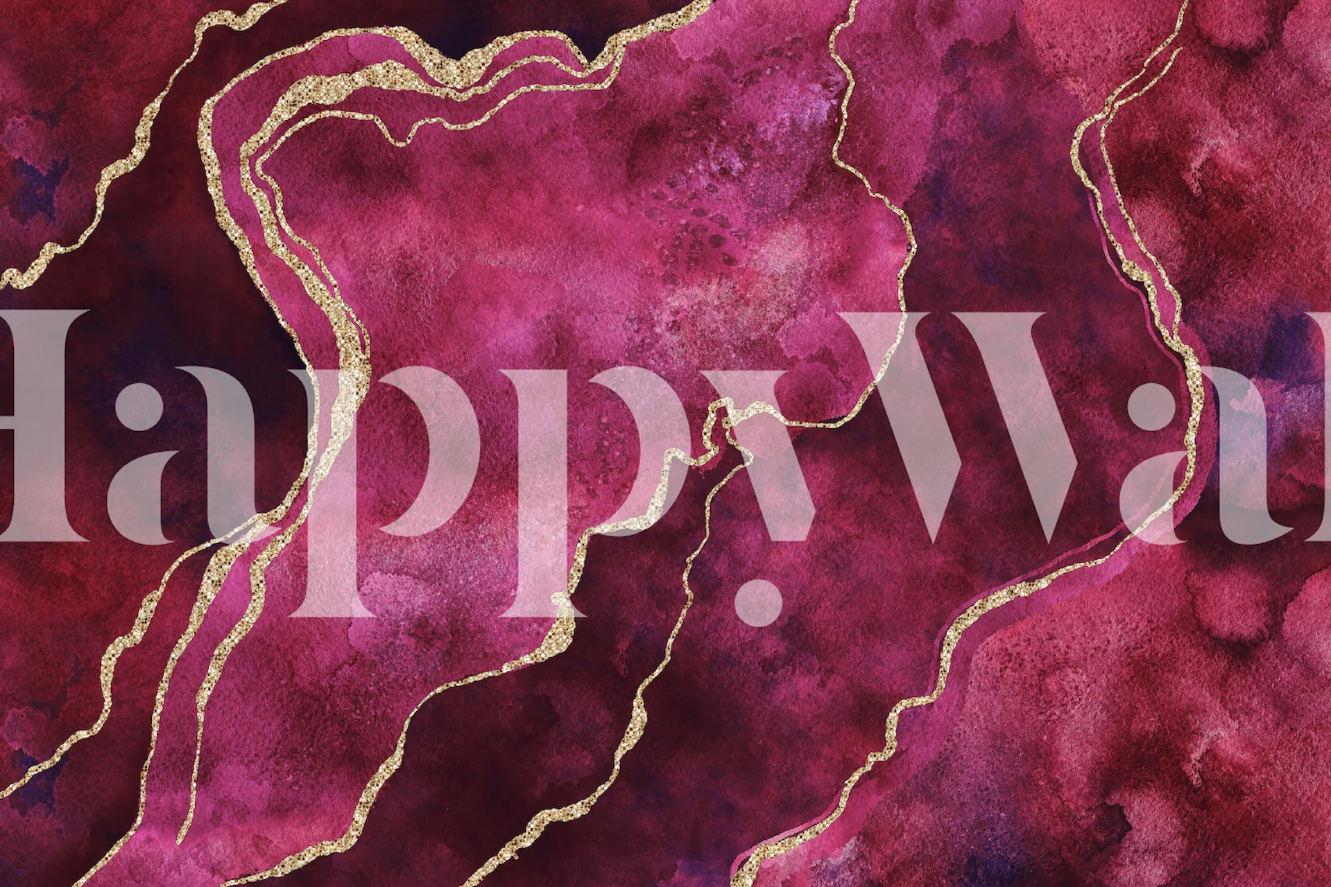 Magenta and dark purple marble effect wallpaper with gold accents