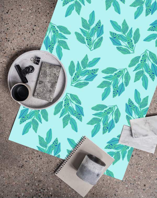 Tropical Jungle Leaves in Aqua wallpaper Happywall