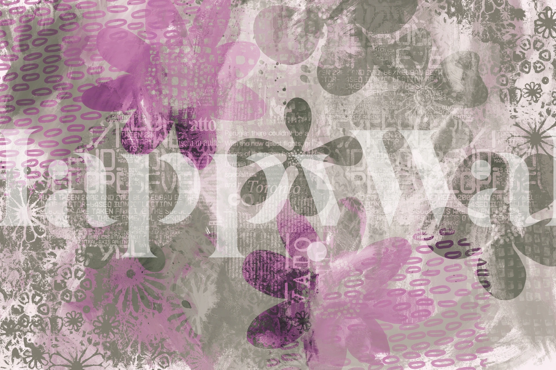 Pink and grey floral design with abstract elements wallpaper
