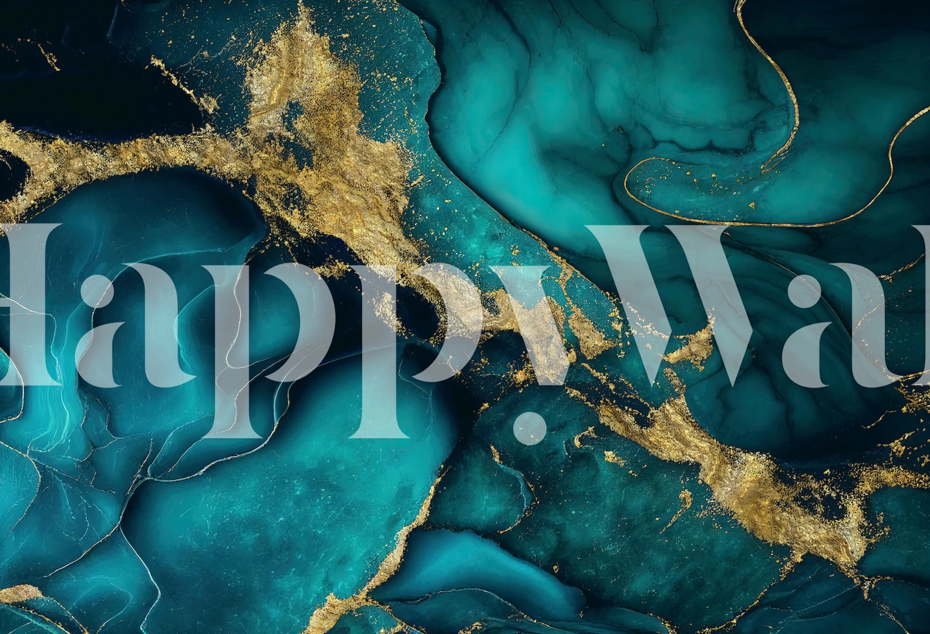 Teal and gold abstract marble design wallpaper