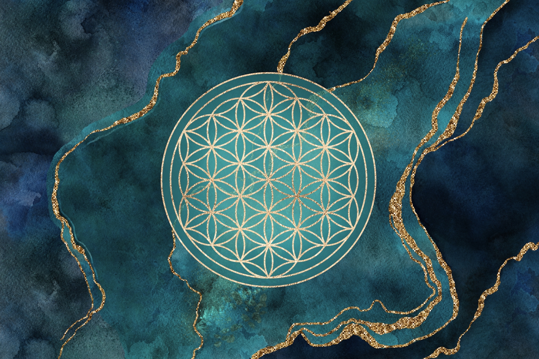 Flower of life teal marble wallpaper - Happywall