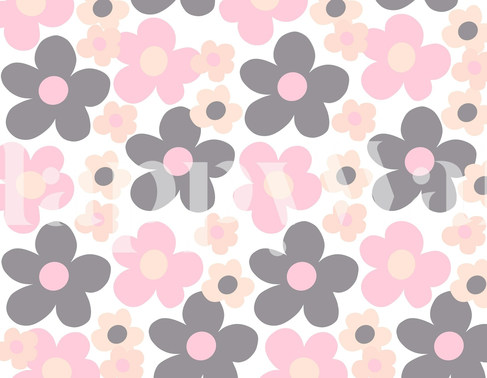 Pink and grey floral pattern wallpaper with daisies