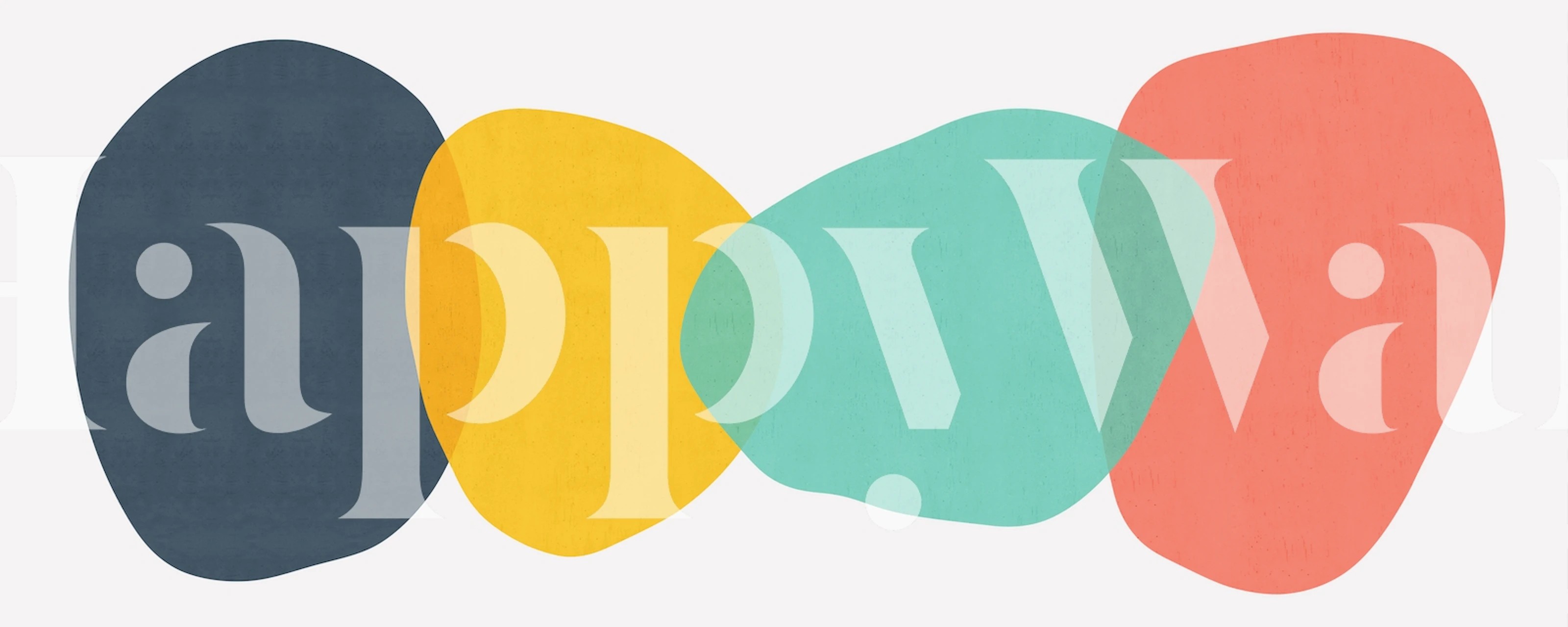 Colorful abstract shapes in blue, yellow, green, and coral wallpaper