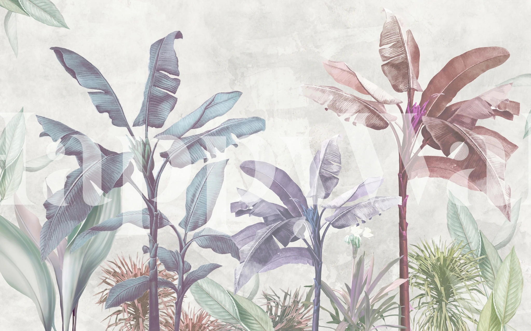 Soft botanical art wallpaper in a room