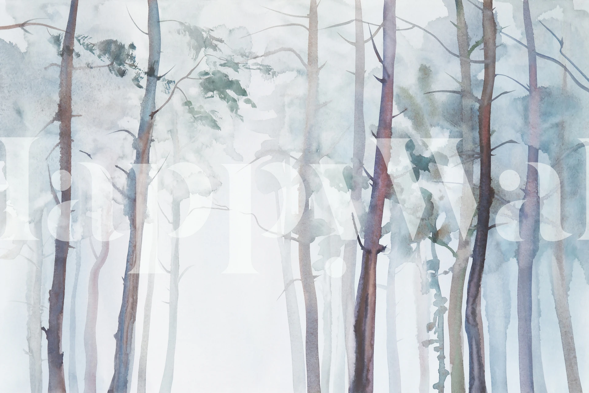 Wald Tapete in Aquarell-Stil mit blauen und grauen Farben