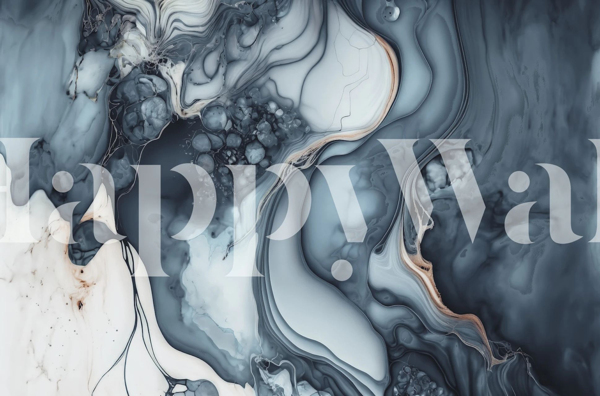 Abstract swirls of grey, blue, and white wallpaper