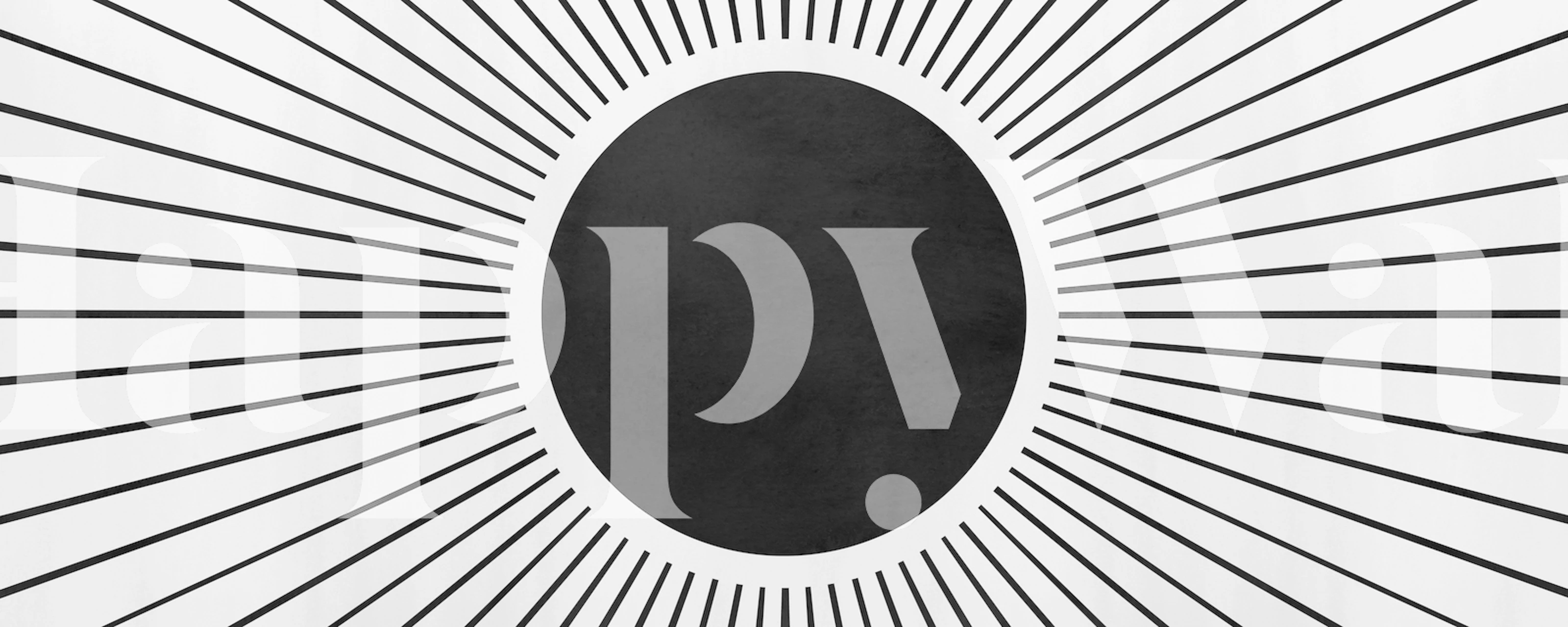 Monochrome sunbeam wall mural depicting a central eclipse with radiant lines