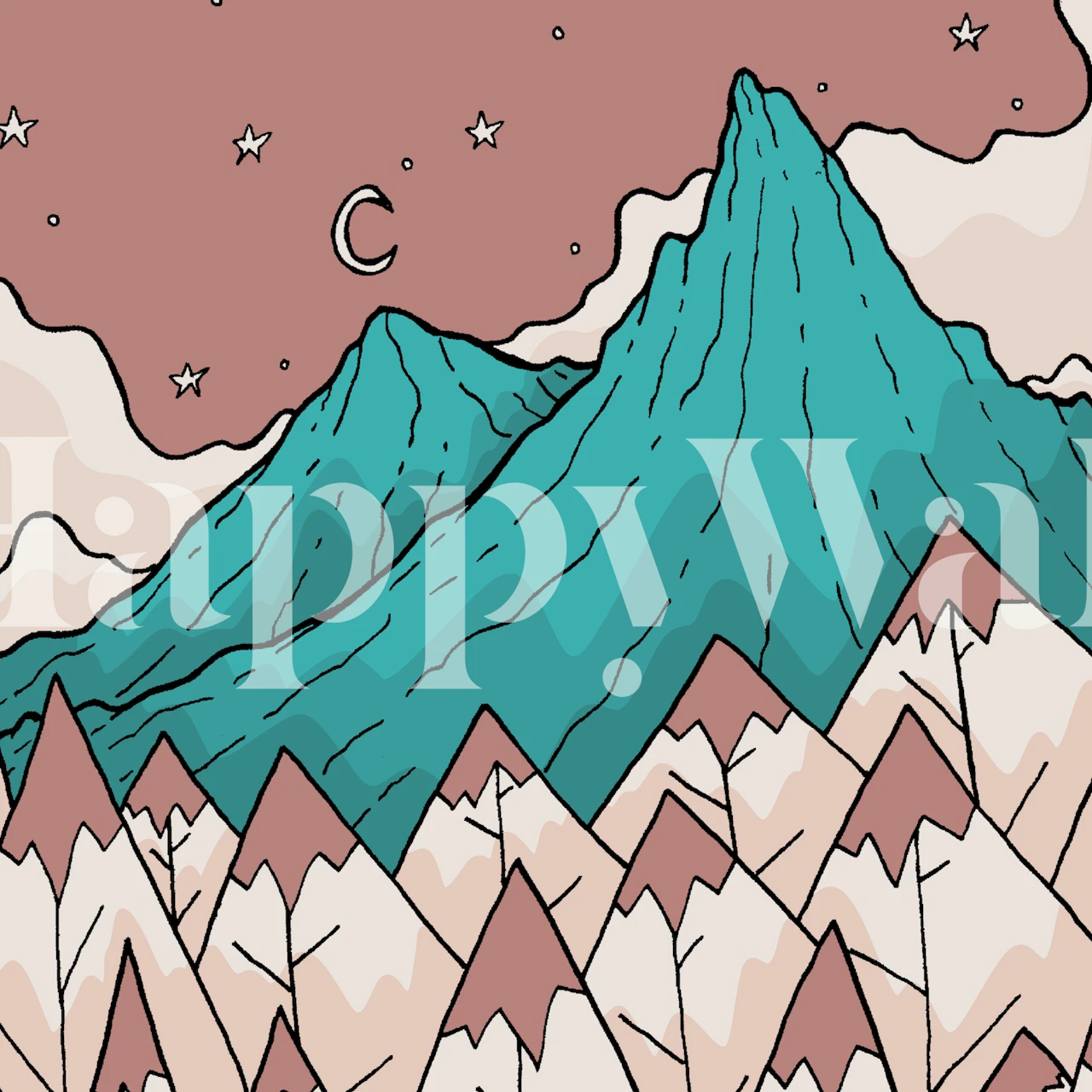 Turquoise peaks with pink and white mountains wallpaper