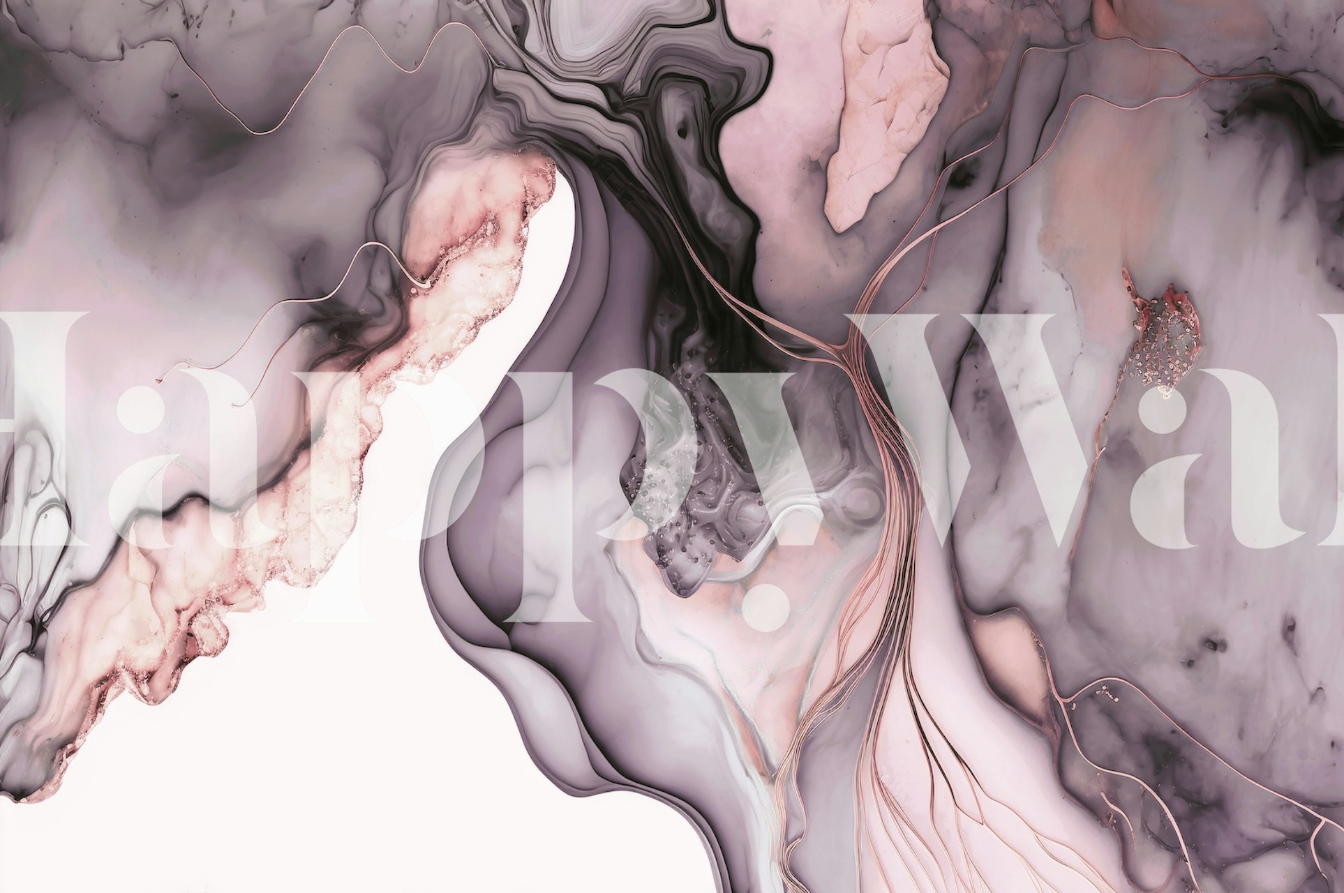 Eclectic Rose Gold Purple Art Tapete in einem Raum