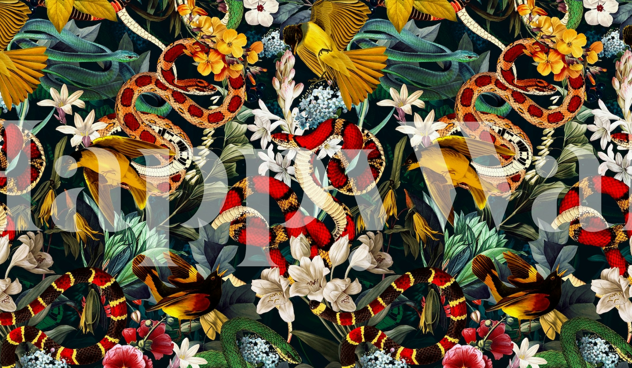 Dizajn tapete Birds and Snakes II u sobi