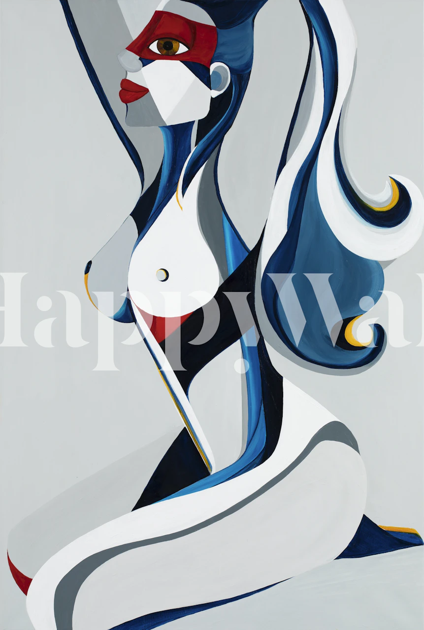 Abstract figuratief fotobehang met gedurfde lijnen en contrasterende kleuren, genaamd The Warrior