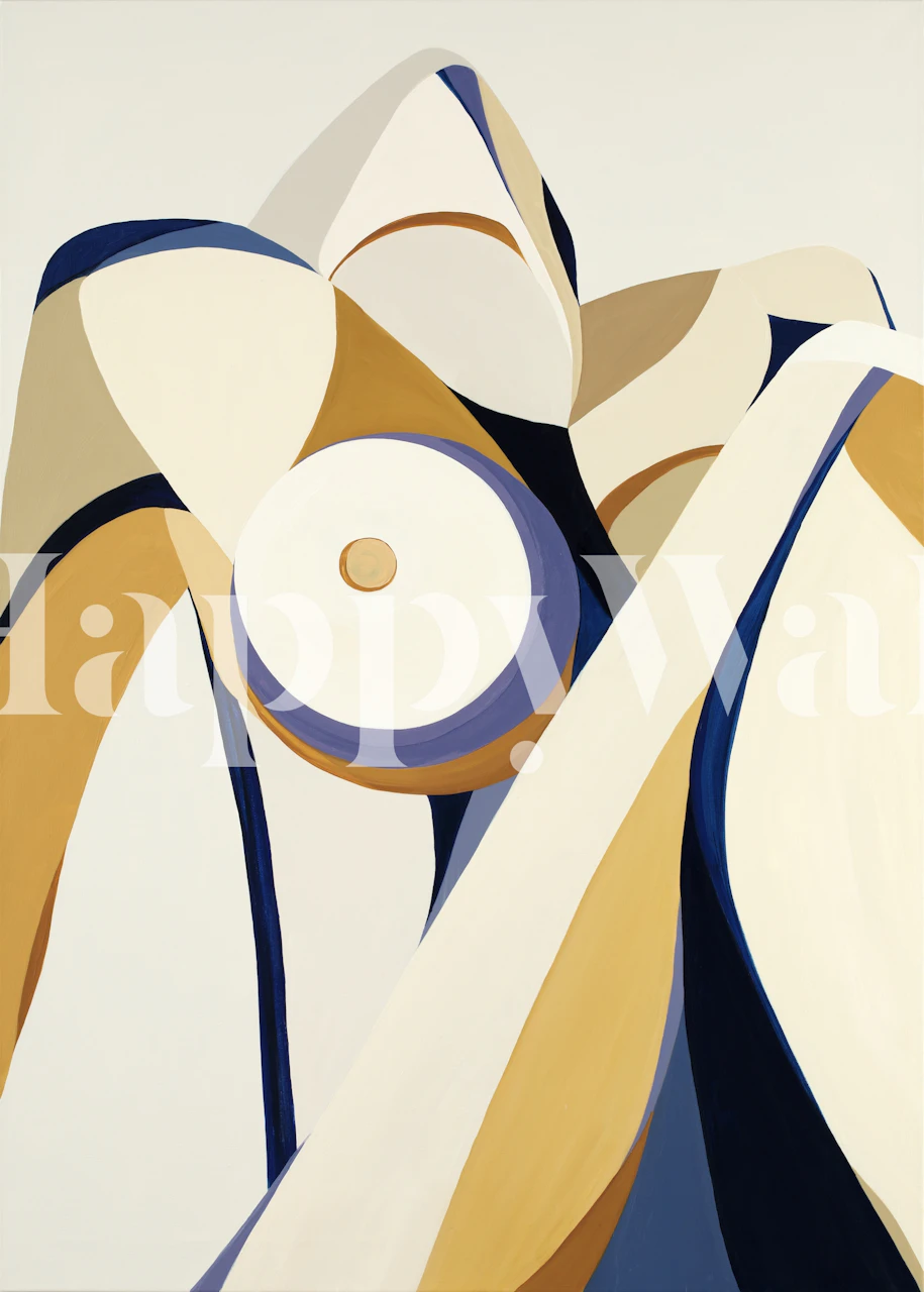 Abstract geometric shapes in cream, blue, and brown wallpaper