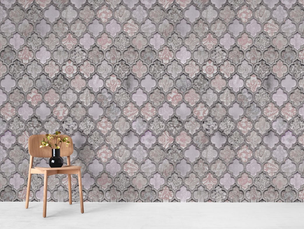 Old Moroccan Tiles Smoke Pink Wall Mural Free Us Shipping At Old Moroccan Tiles Smoke Pink Wall