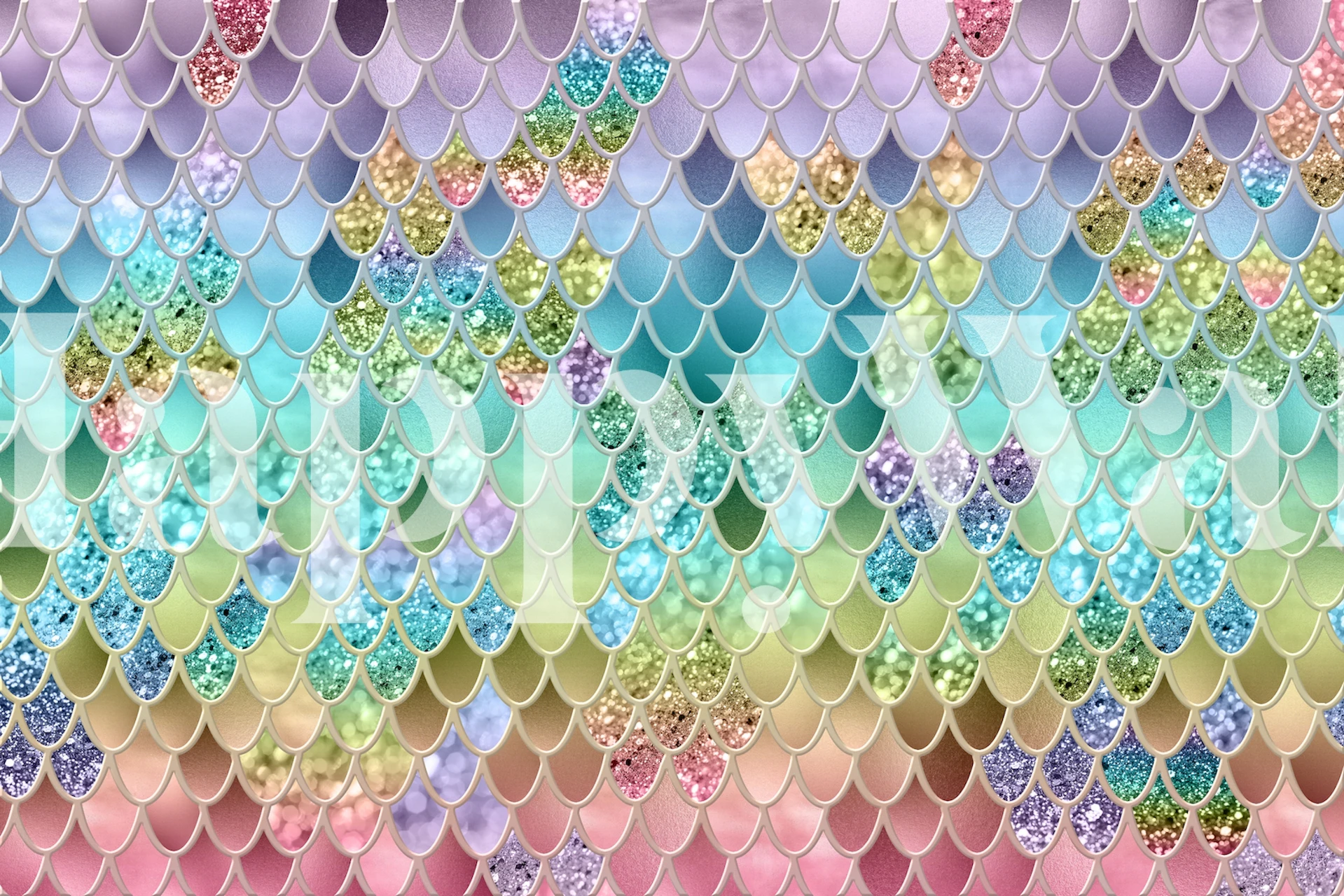 Colorful glitter mermaid scales in pastel hues wallpaper