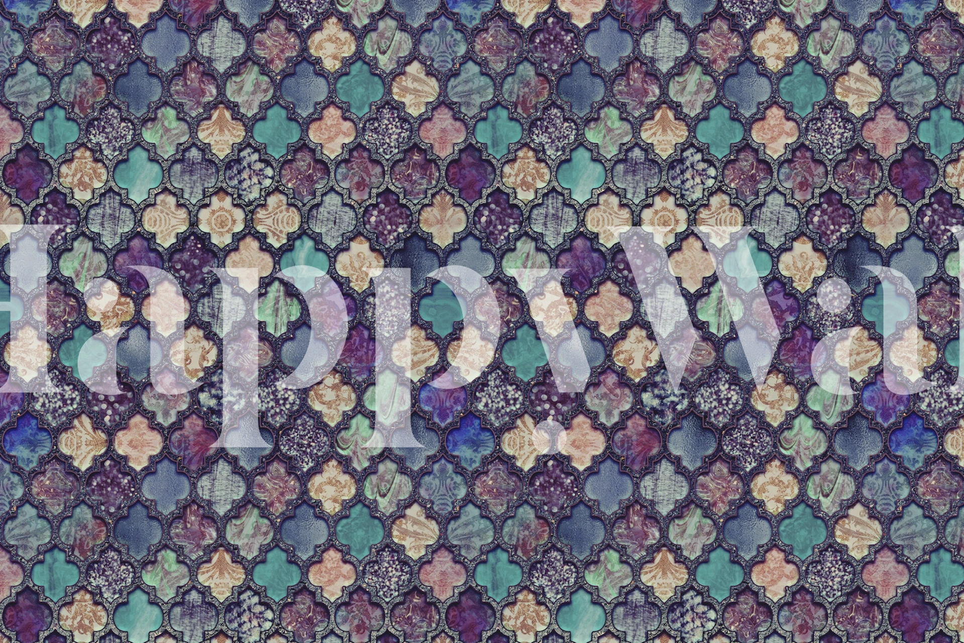 Moroccan Tiles Teal Purple Tapete in einem Zimmer