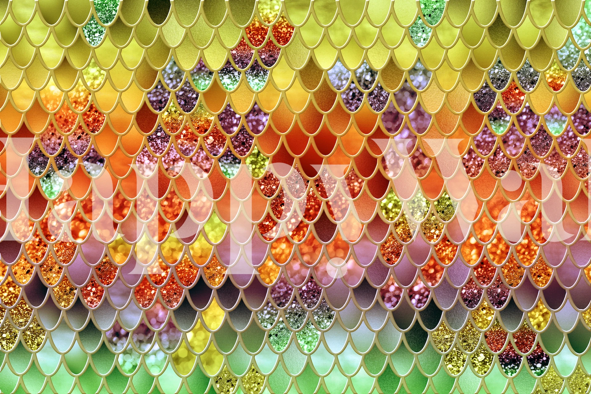 Colorful Summer Glitter Scales wallpaper in a room