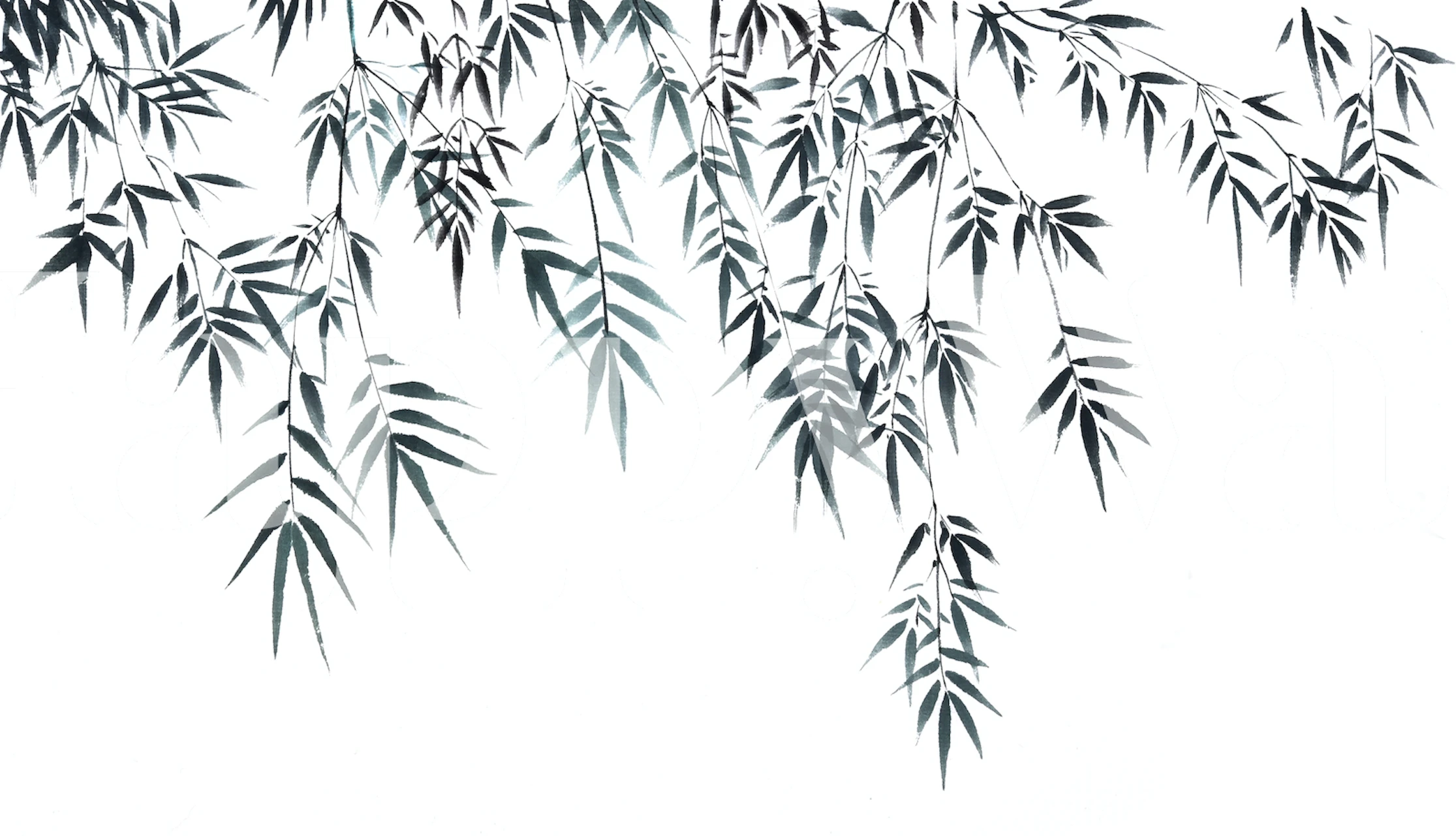 Black bamboo leaves on white background wallpaper