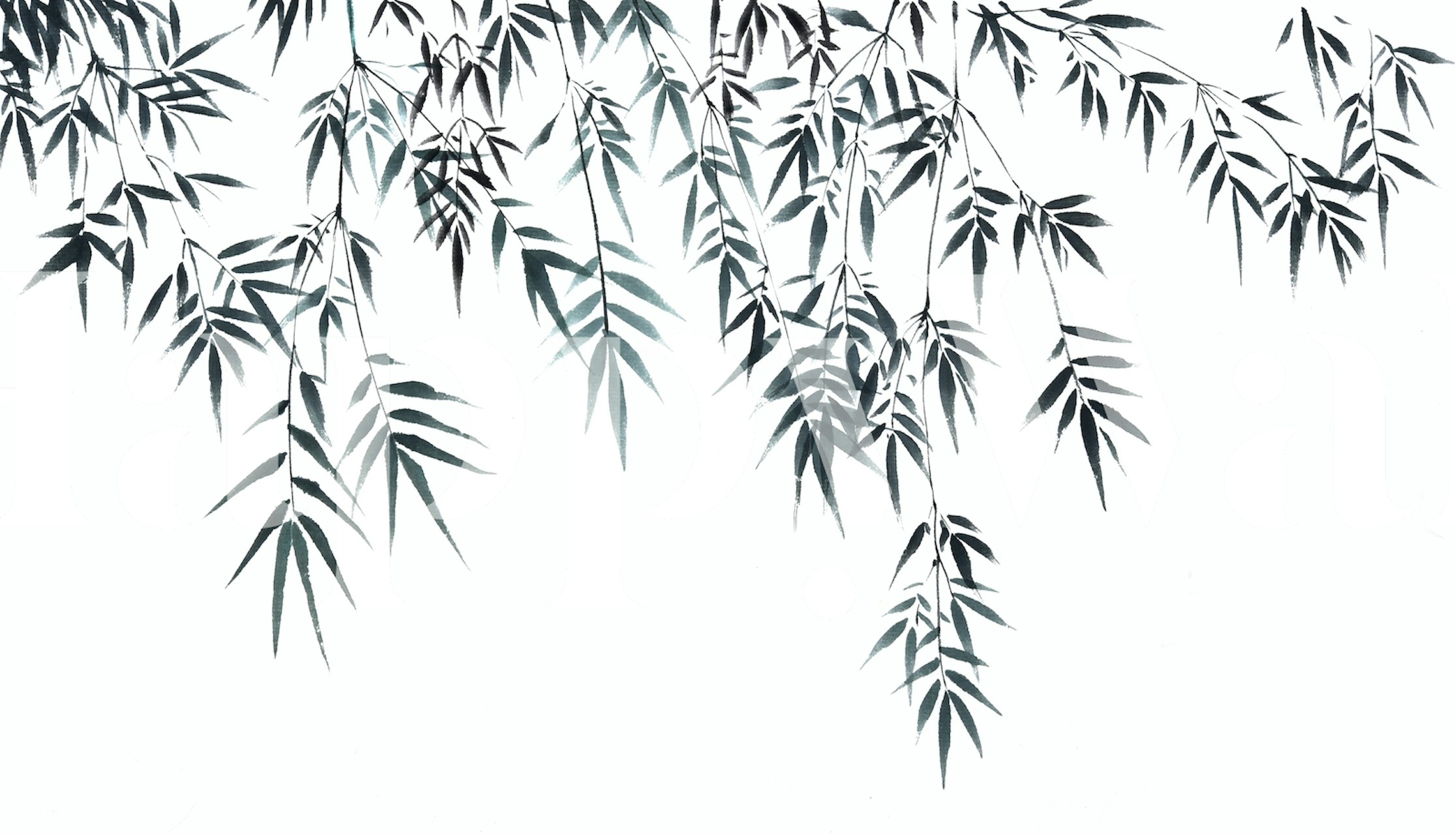 Chinese ink bamboo leaves tapet i et rom