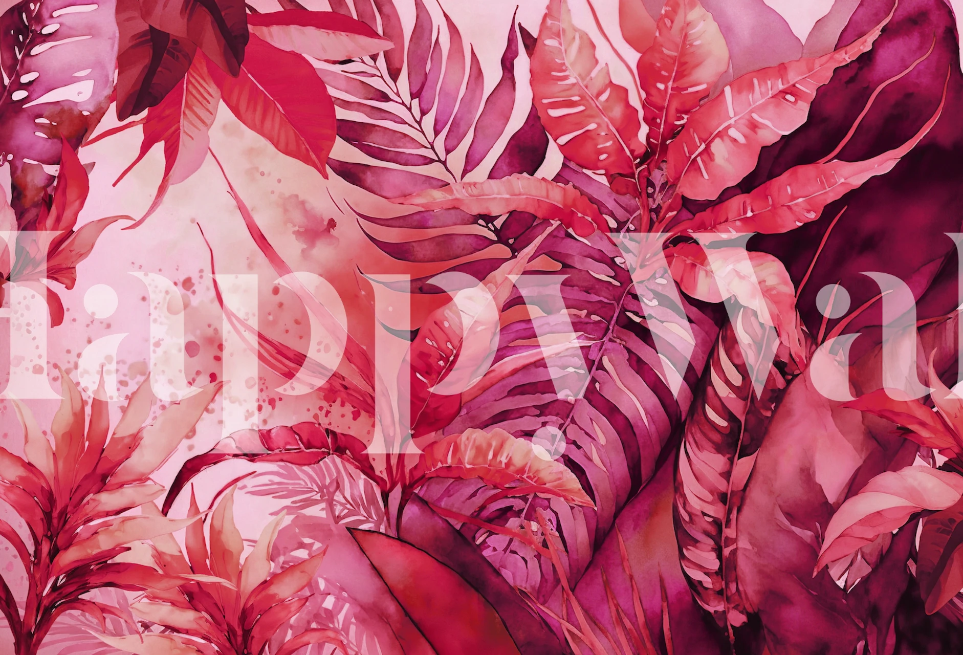 Tropische bladeren in magenta tinten, botanisch design wallpaper