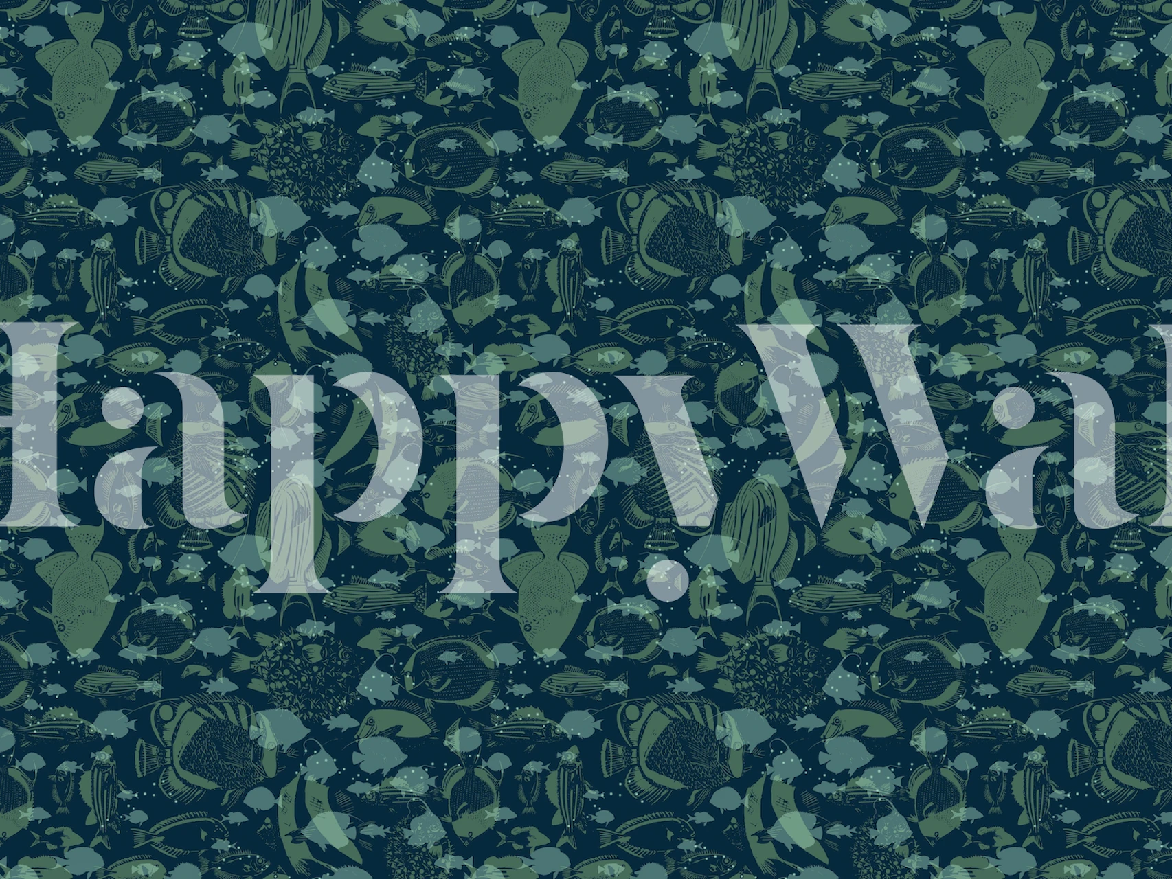 Underwater fish family and sea life patterns on blue wallpaper