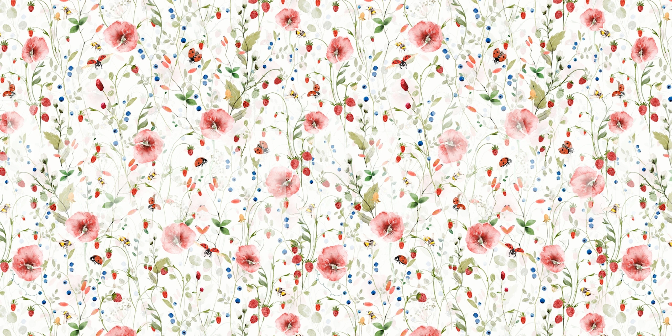 Poppies and strawberries tapetti huoneessa
