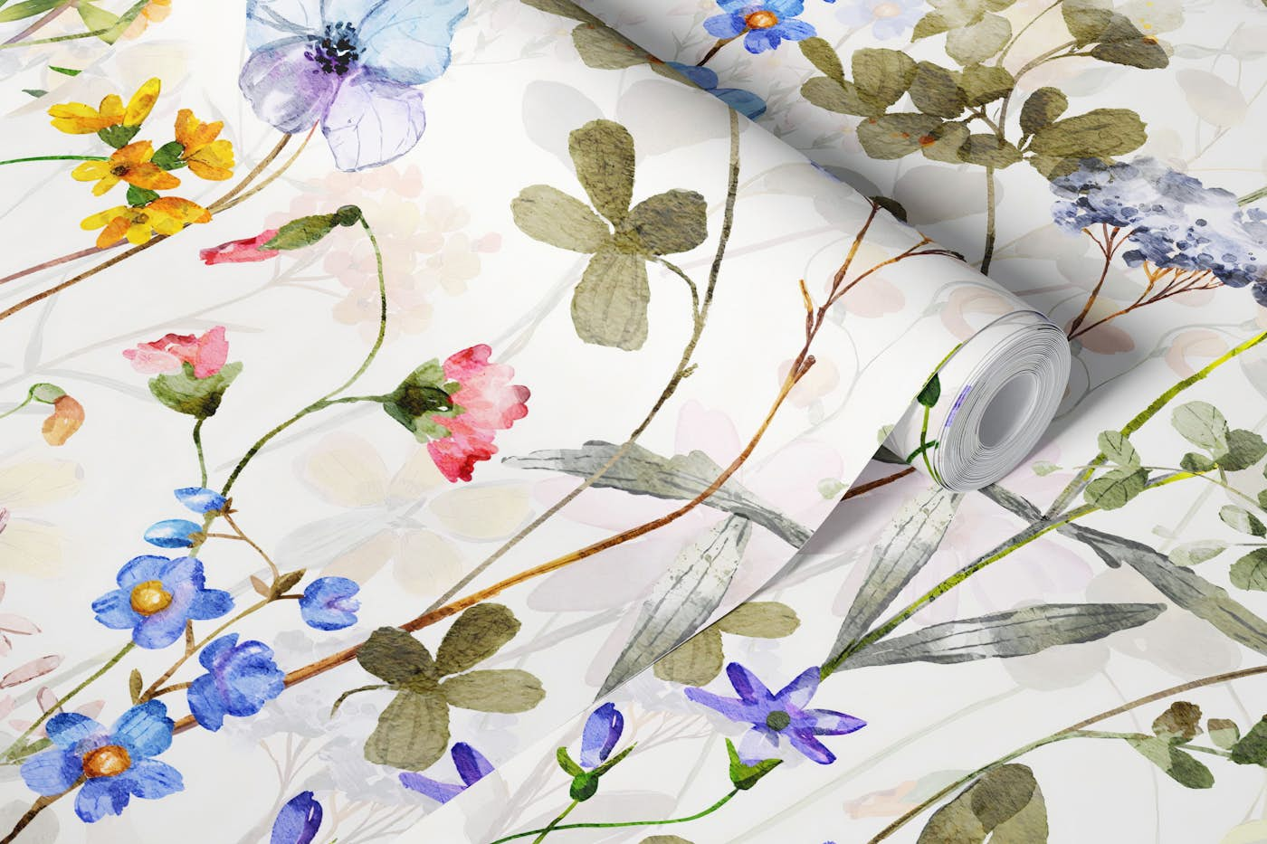 Watercolor Wildflowers Meadow wallpaper roll