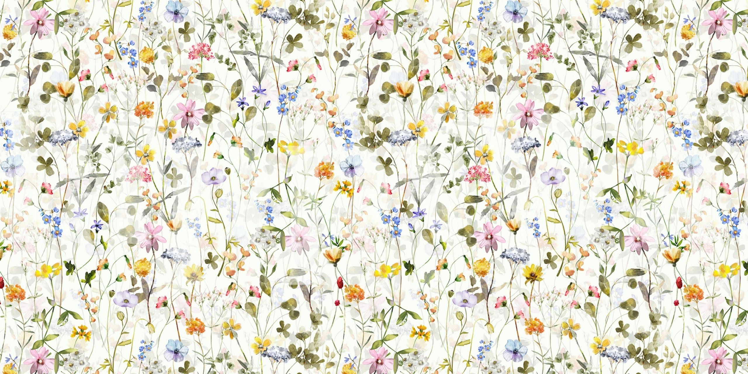 Watercolor floral patterns with multicolored flowers and greenery wallpaper