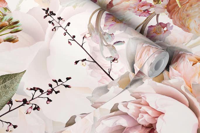 Baroque Bold Spring Opulent Peonies Bouquetswallpaper roll