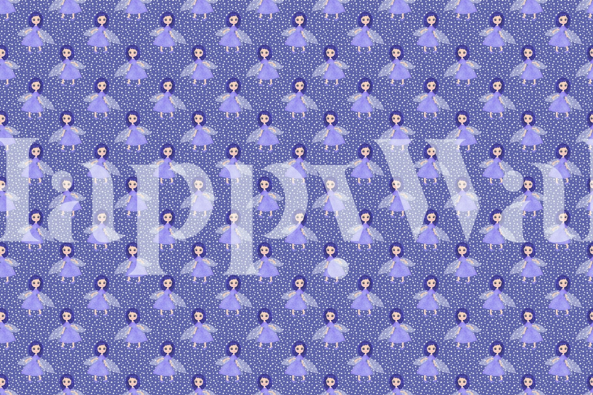 Purple fairy pattern with little girls in dresses, whimsical wallpaper