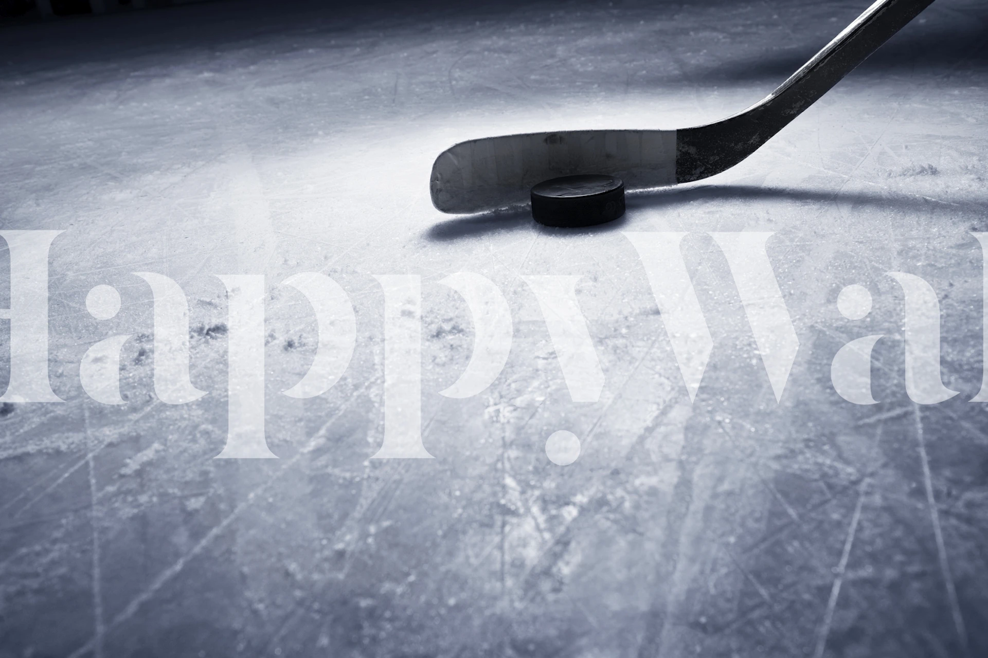 Hockey stick and puck on icy surface wallpaper