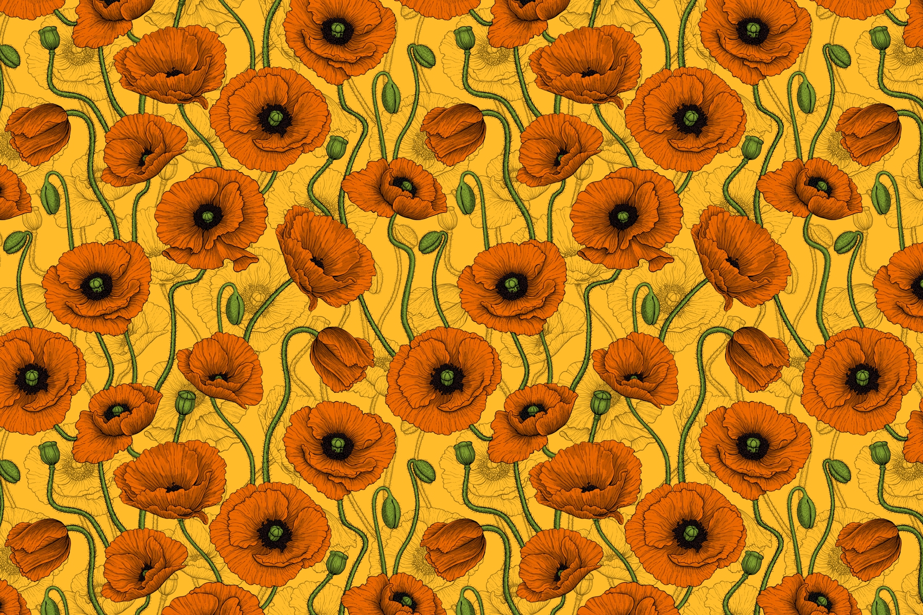 Orange Poppies Wallpaper | Buy Now on Happywall