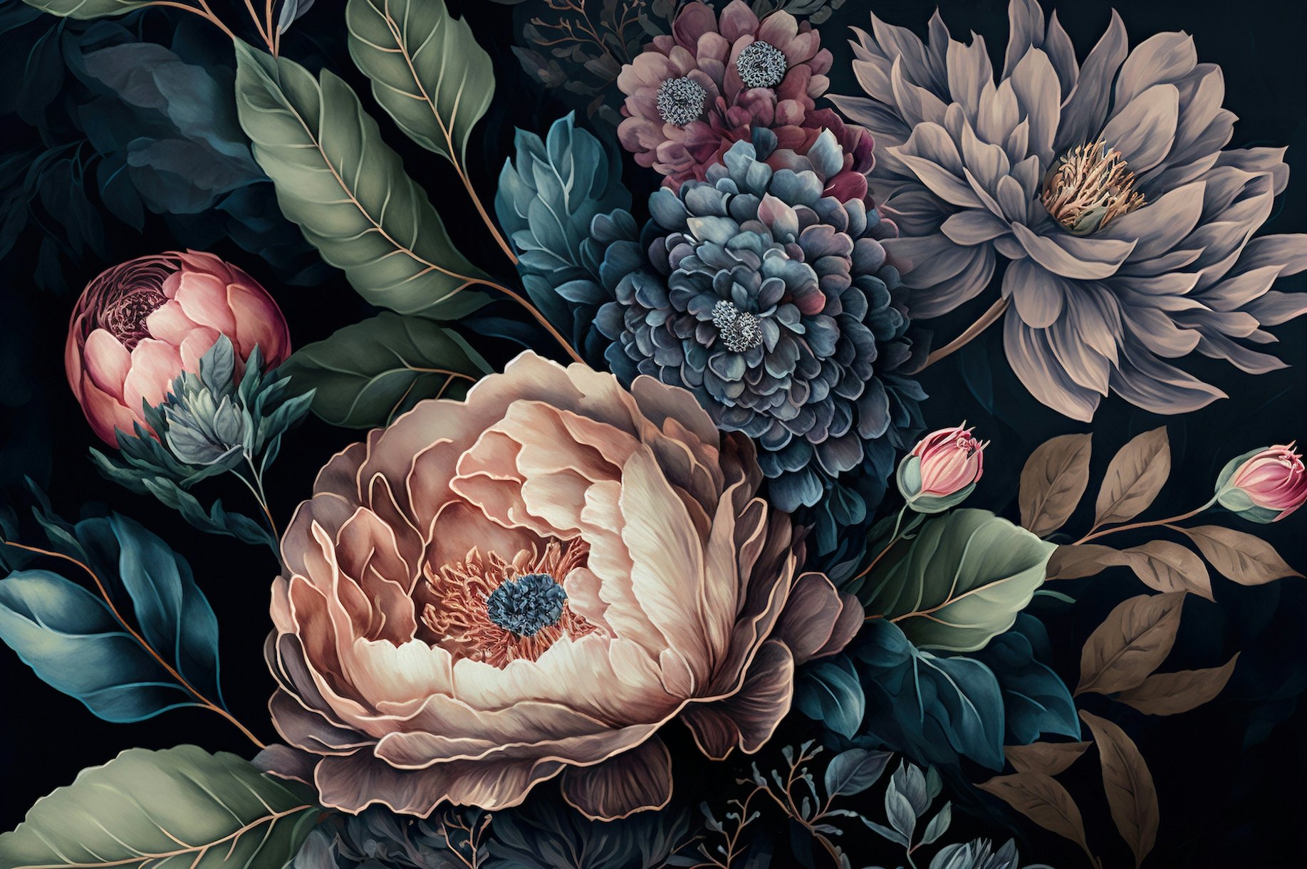 Moody Baroque Large Flowers wallpaper - Happywall