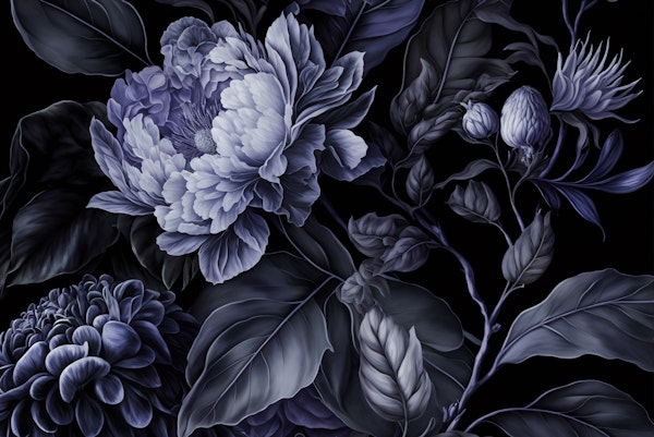 Moody Blue Vintage Flowers