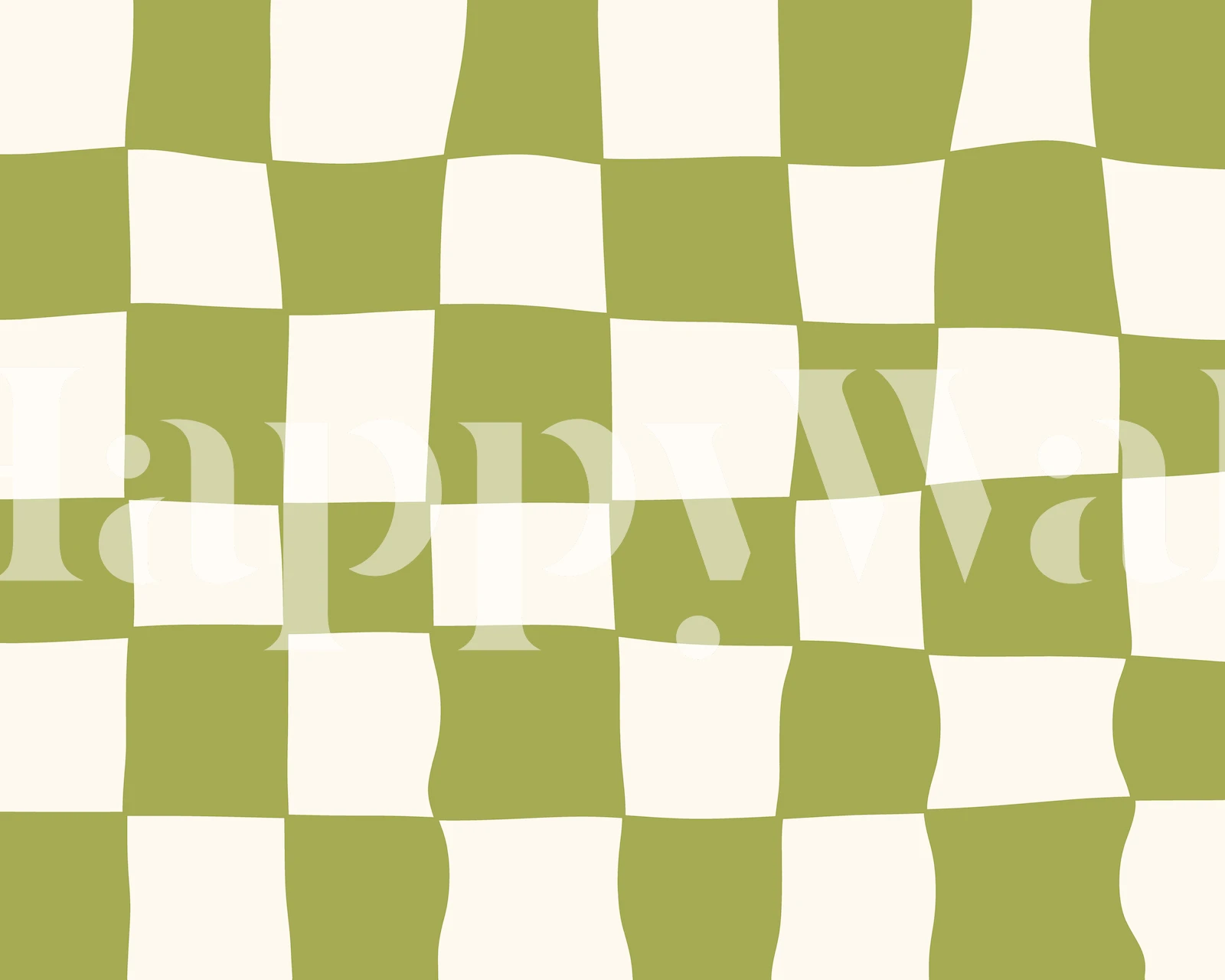 Checkered pattern in olive green and cream wallpaper