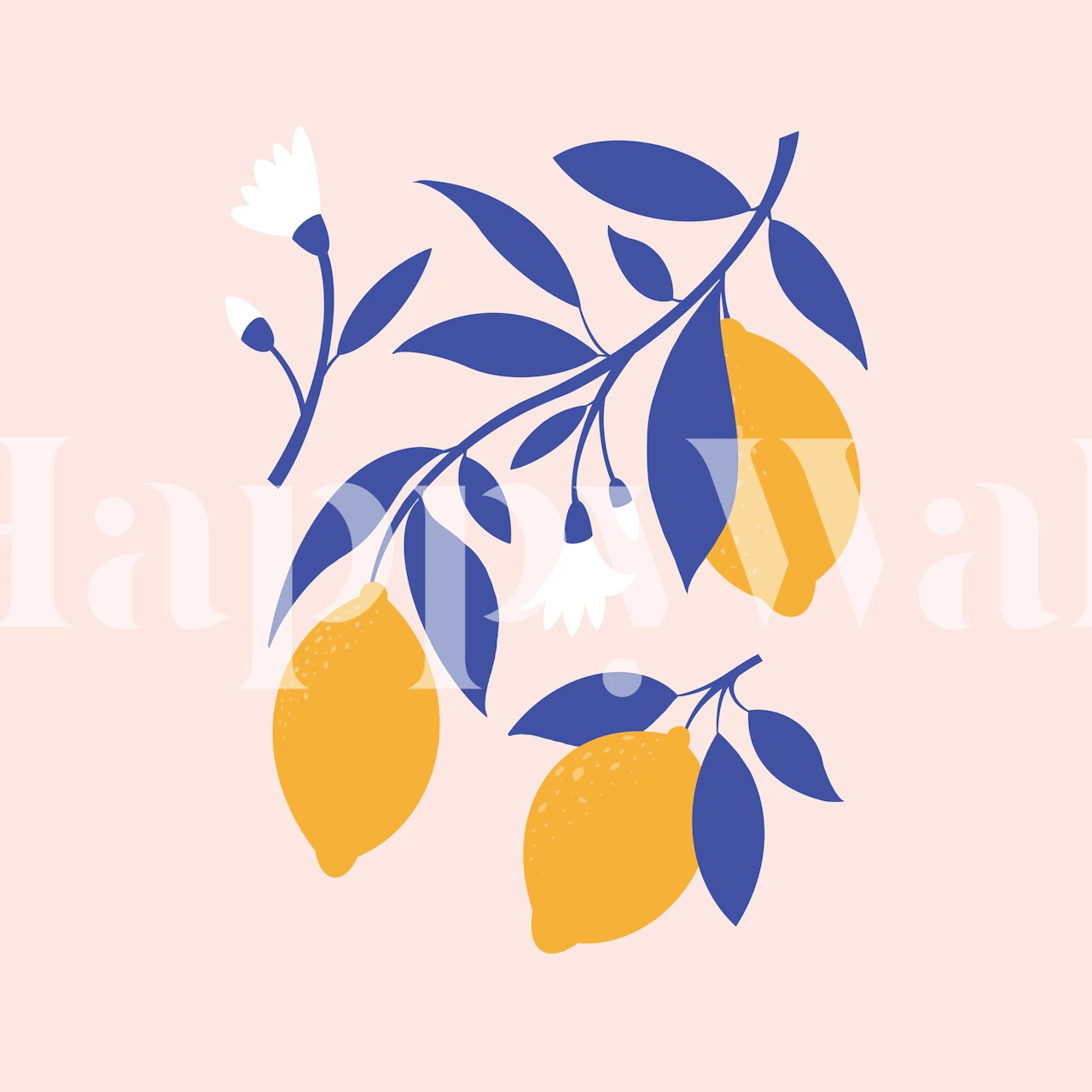 Lemon branch with yellow lemons and blue leaves wallpaper