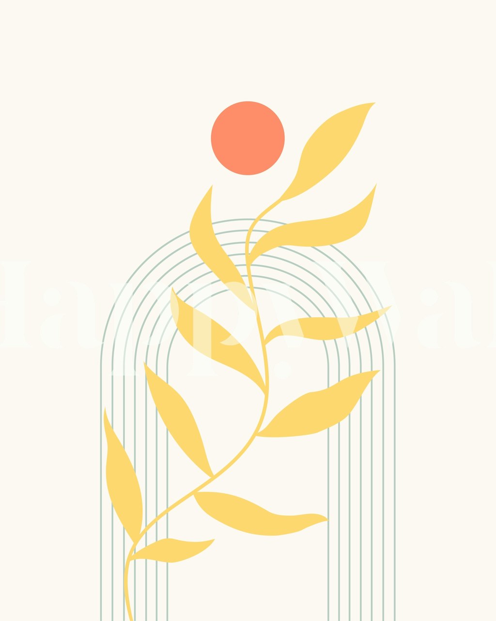 Abstract Arches with Golden Leaves and Pastel Background Wall Mural