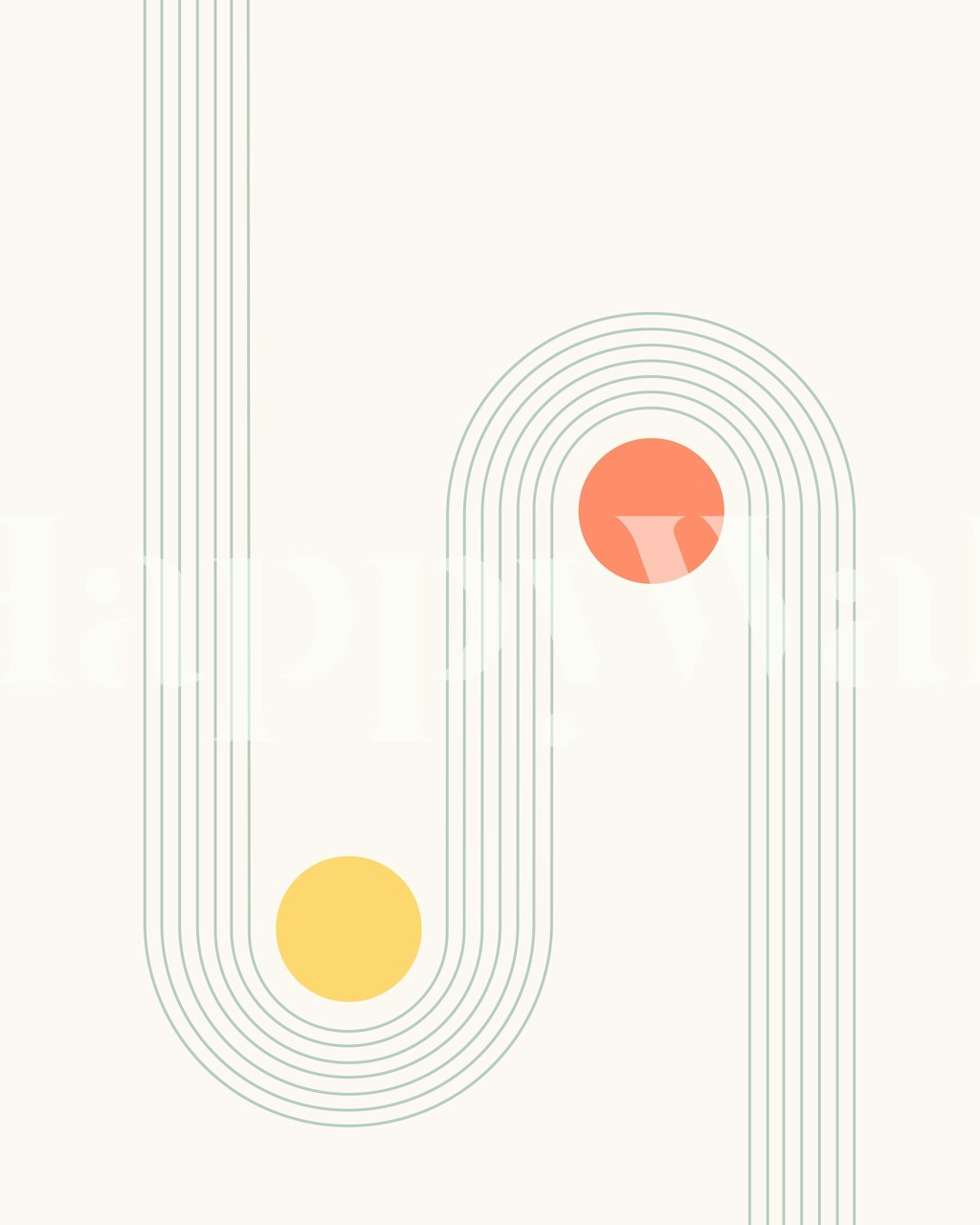 Curved lines with orange and yellow circles abstract wallpaper