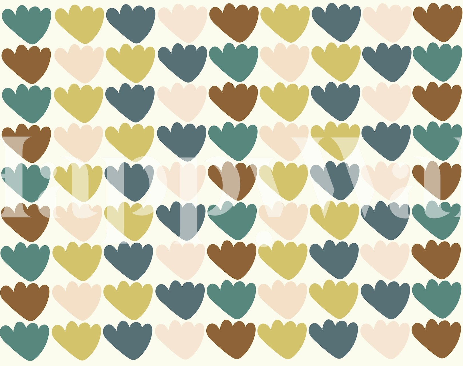 Colorful heart pattern in beige, green, and brown wallpaper