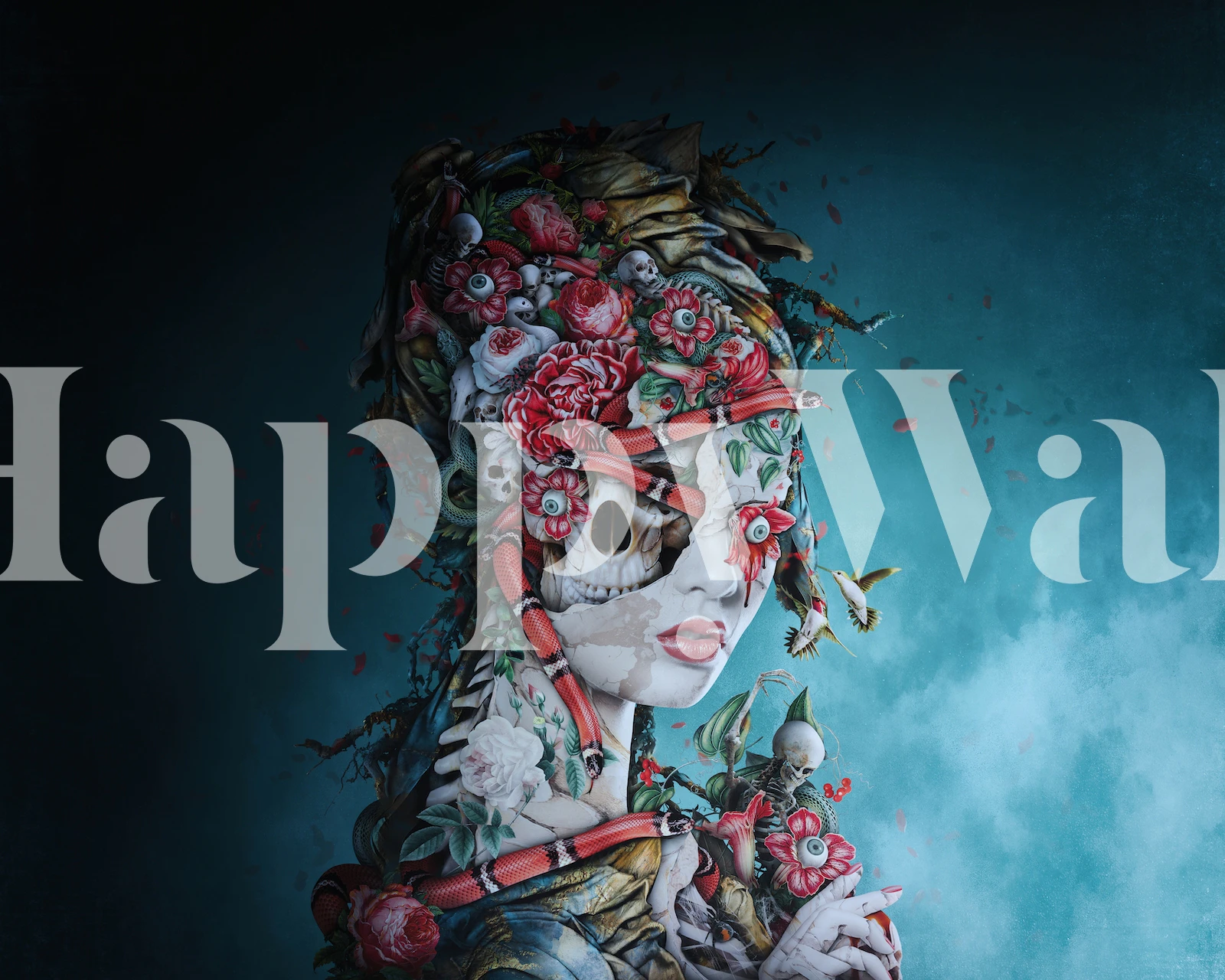 captured by snakes wallpaper in a room