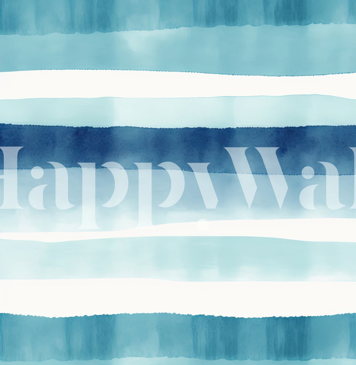 Teal blue striped wall mural with gradient shades and watercolor texture