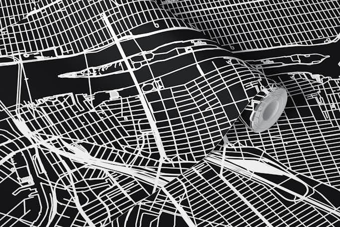 New York City Black Mapwallpaper roll