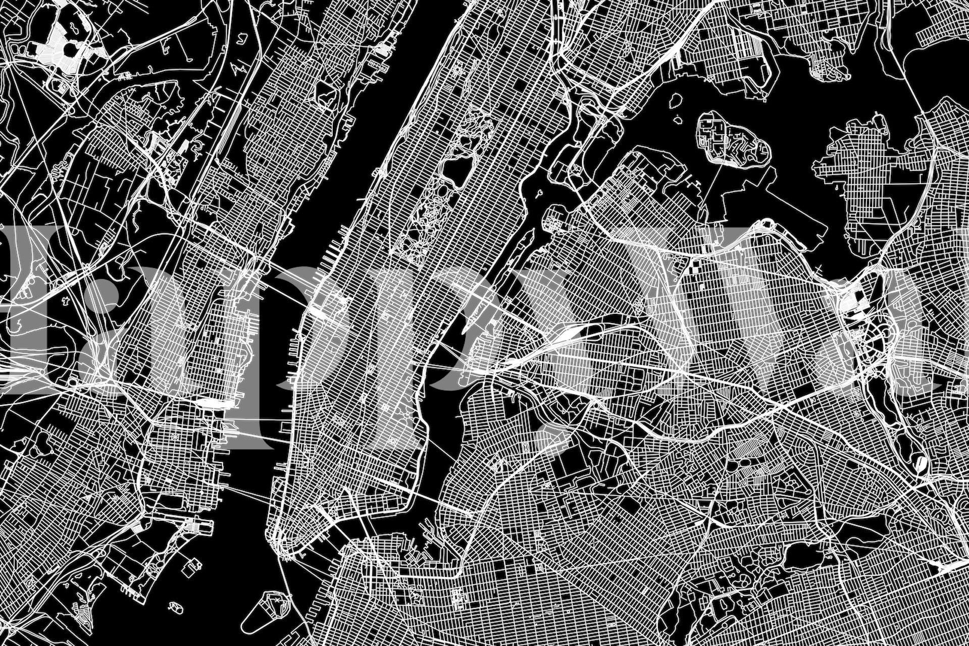 New York City Black Map Wallpaper | Happywall