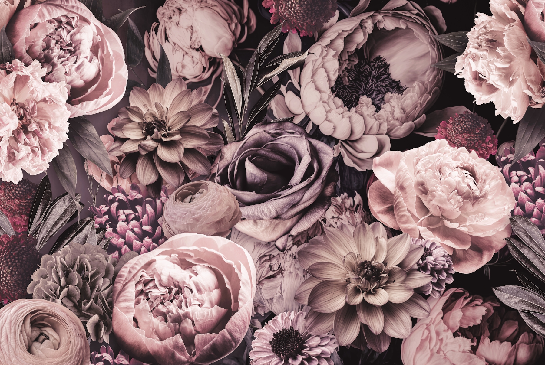 moody baroque floral pink display