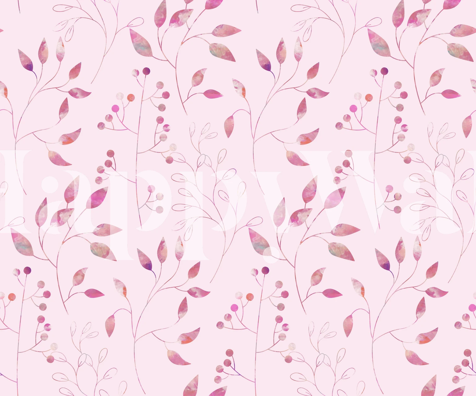 Floral Simplicity Pretty Pink wall mural with soft pink leaves and branches