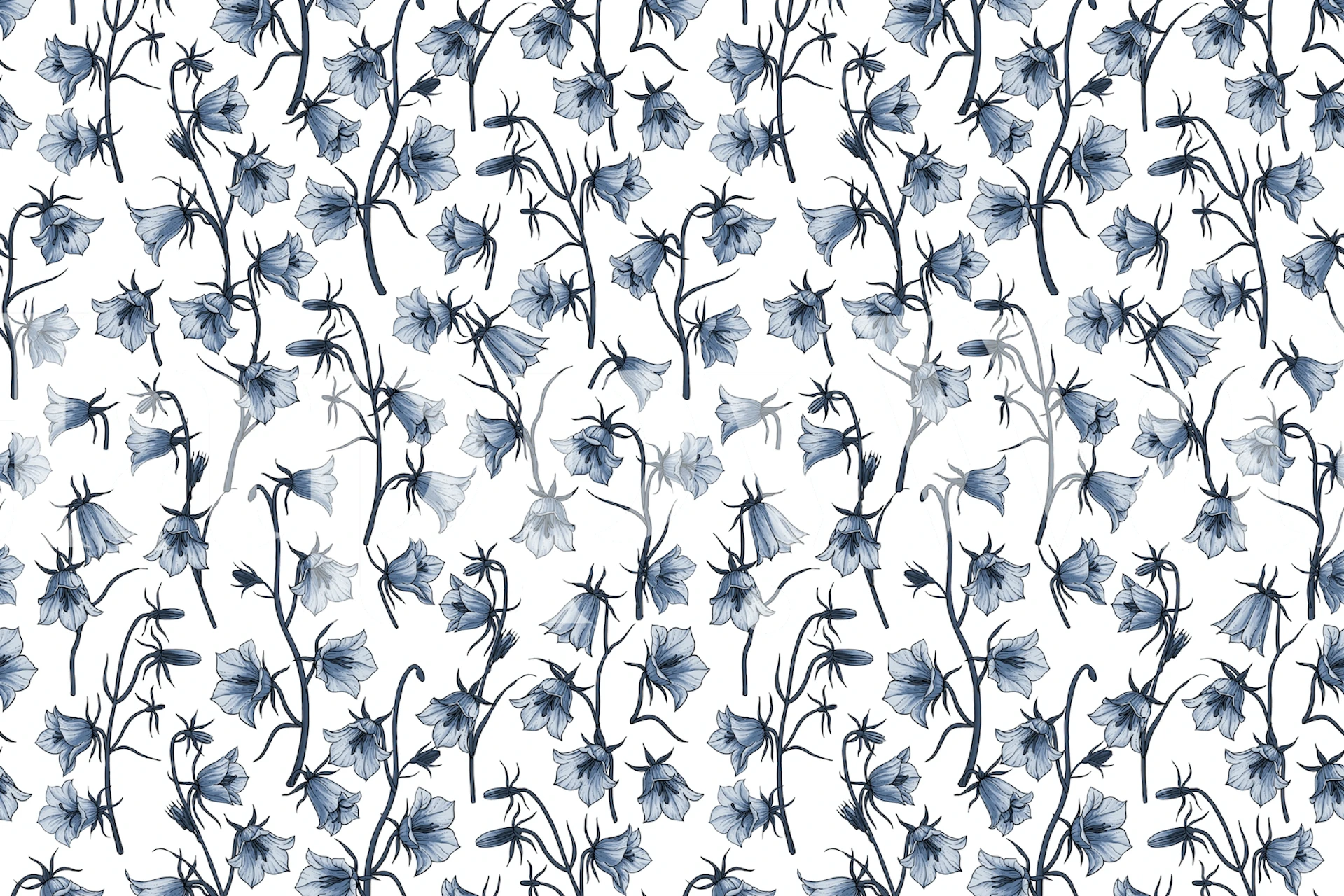 Design de papel de parede Bellflowers em azul e branco